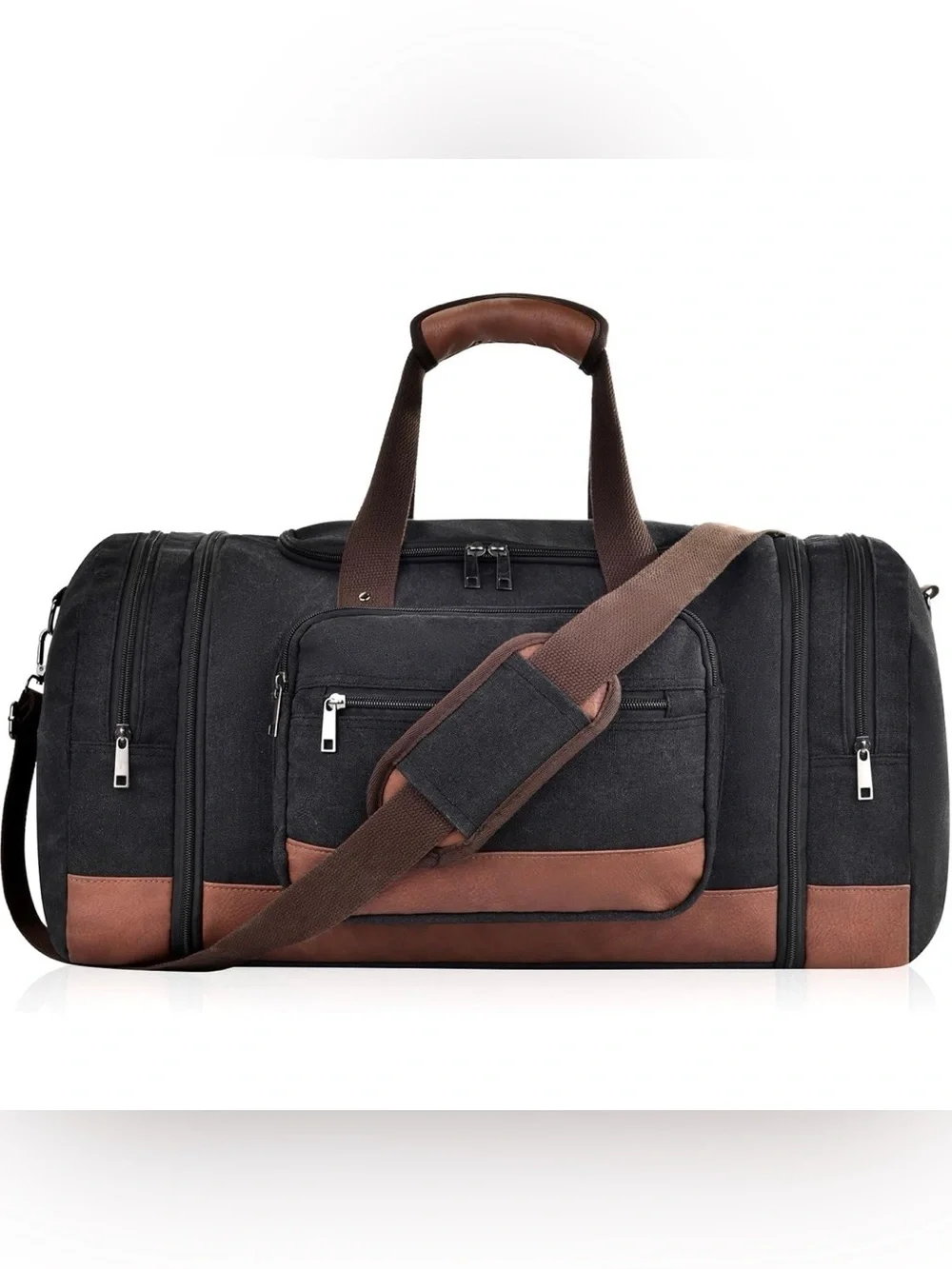 Dimayar 50L Expandable Duffle Bag Black Brown Canvas Weekender Travel